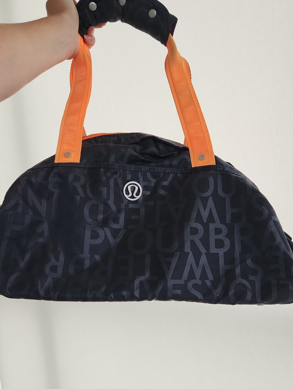 lululemon athletica Black Duffel Gym Bag with Orange Handles
